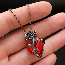 red heart x rose  pendant and necklace