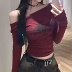 y2k spider dark red sleeve shirt