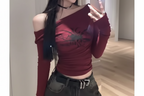 y2k spider dark red sleeve shirt
