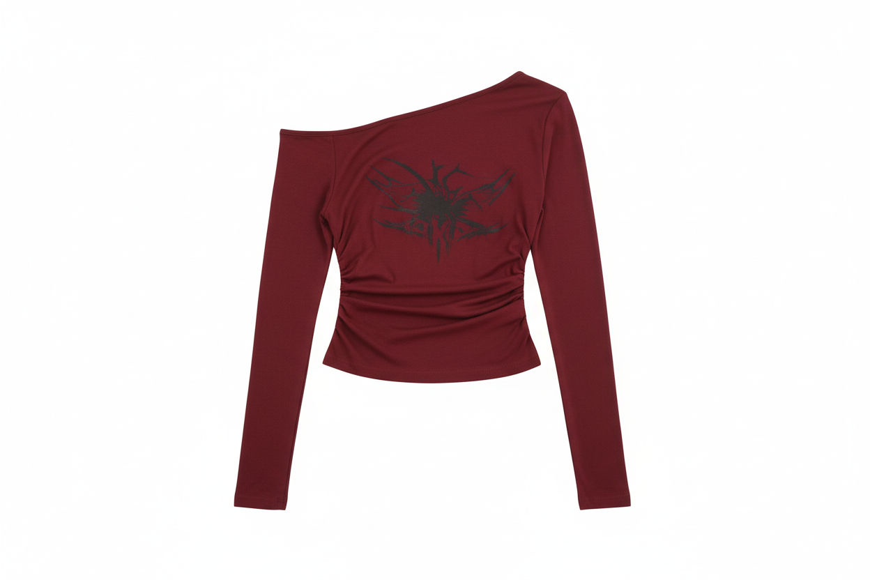 y2k spider dark red sleeve shirt