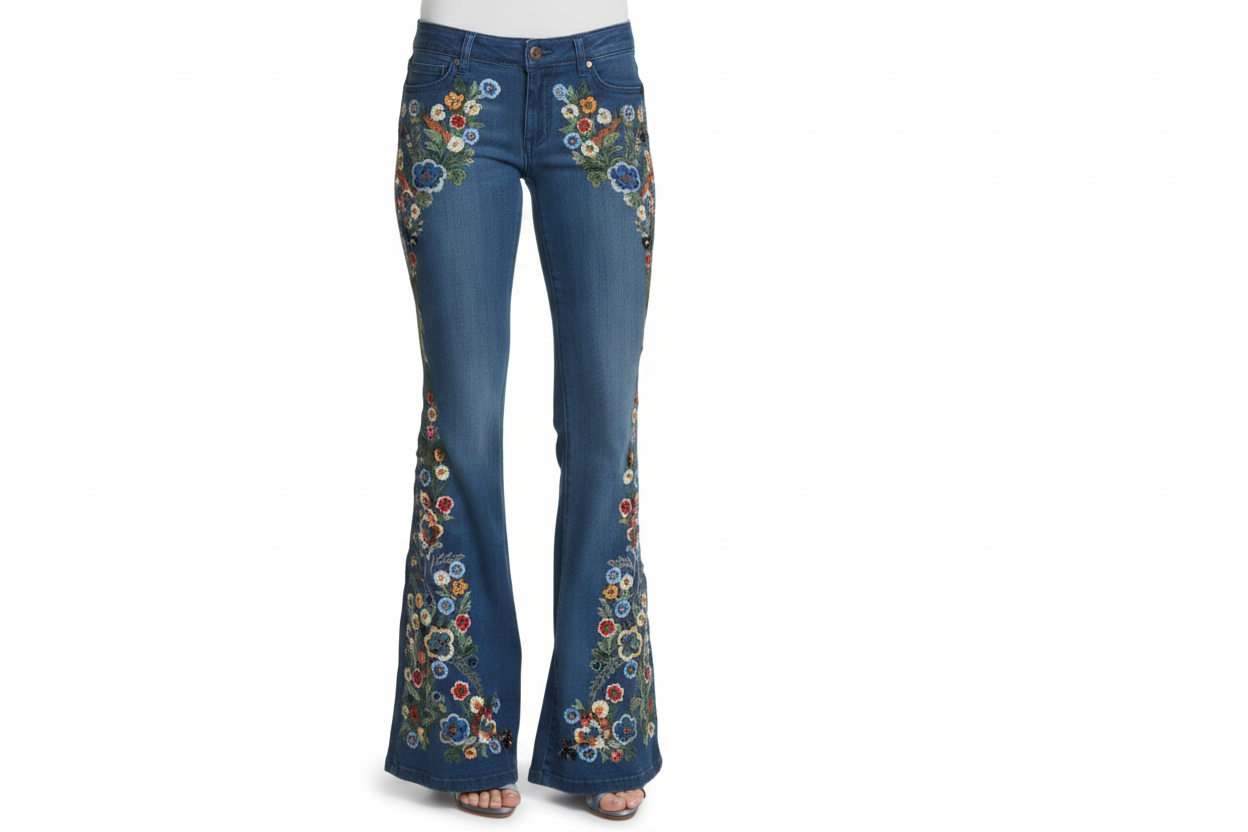 2000s flowered flared jeans