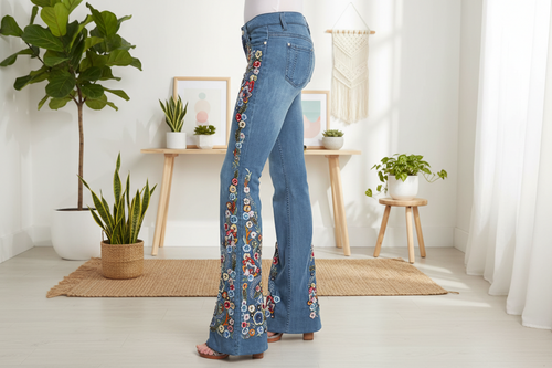 2000s flowered flared jeans