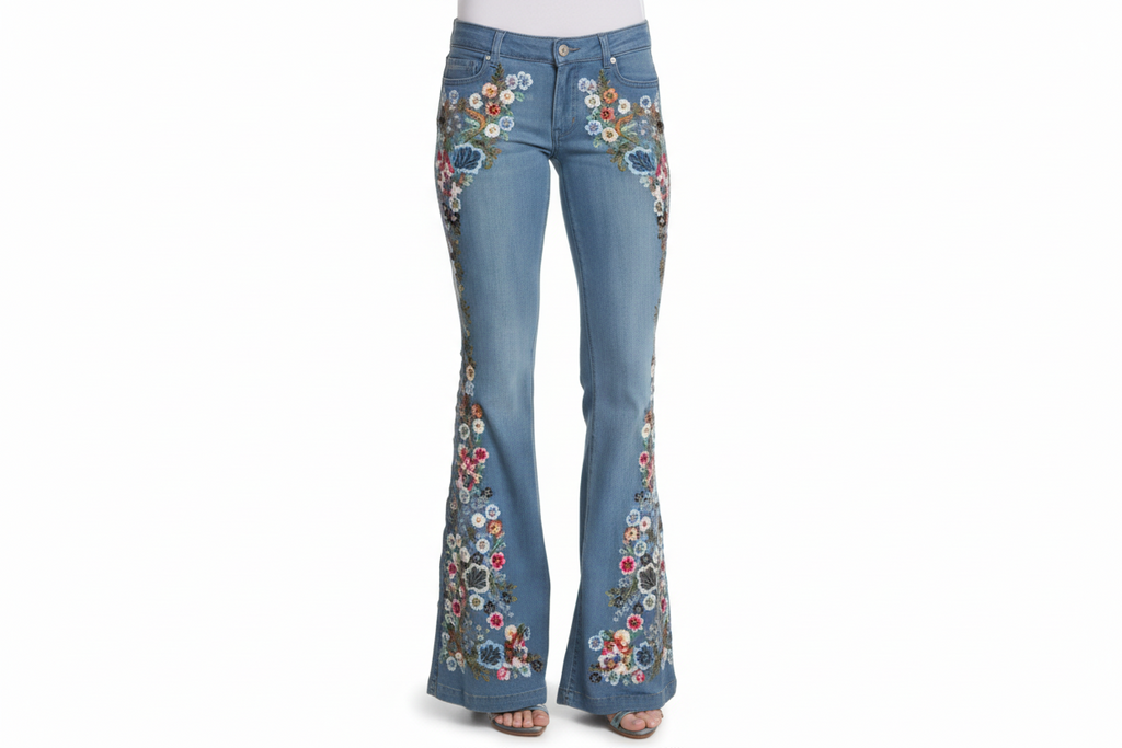2000s flowered flared jeans