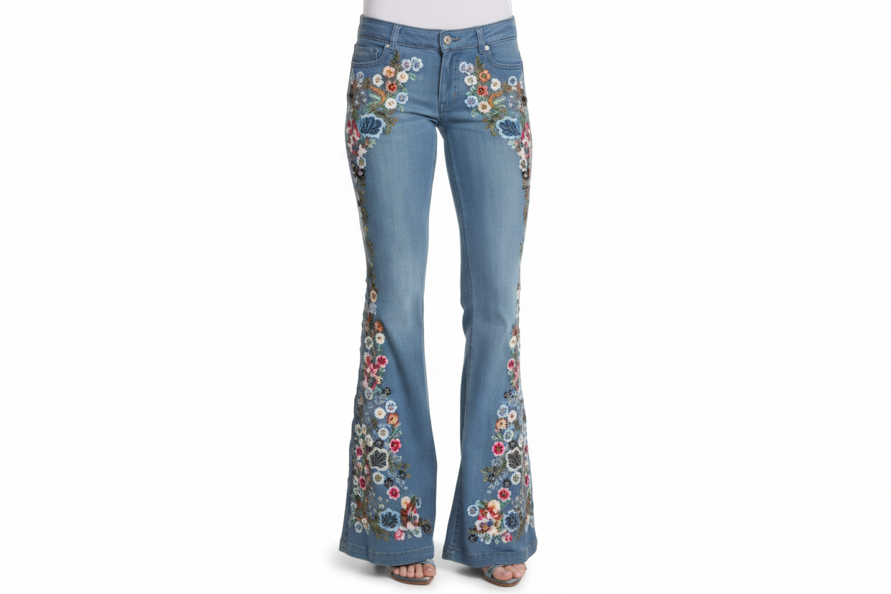 2000s flowered flared jeans