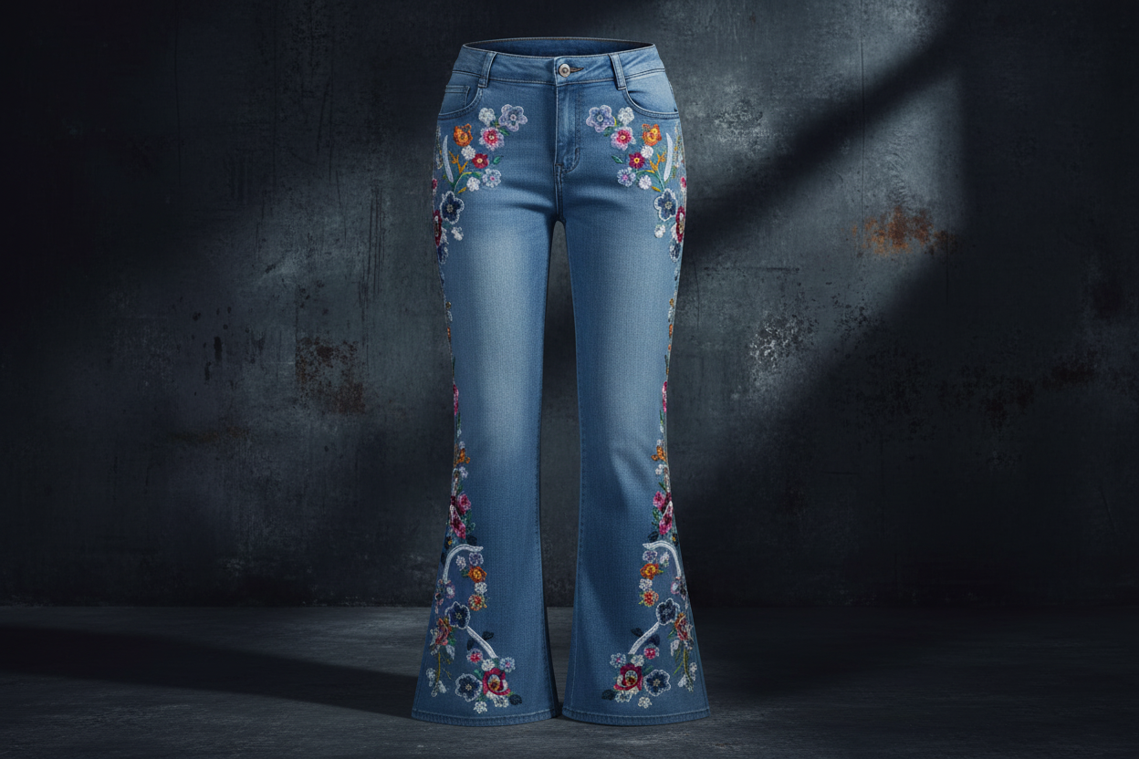 2000s flowered flared jeans